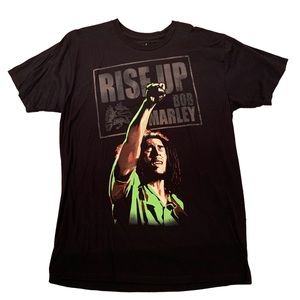 Bob Marley Reggae T Shirt Black Rise Up Crew Neck Jamaica Rasta Dreadlocks